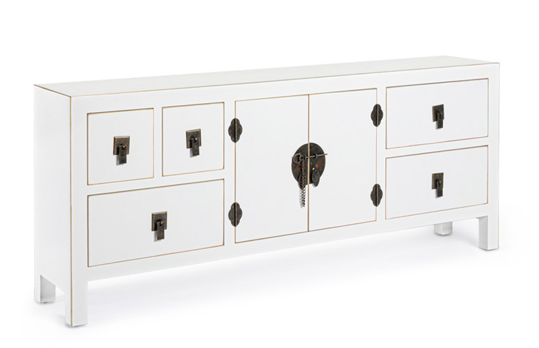 Mueble TV 2 puertas 5 cajones pechino blanco