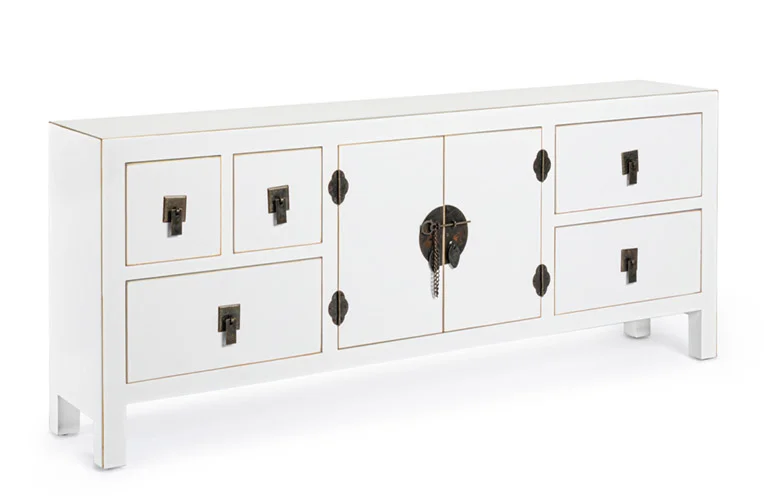 Mueble TV 2 puertas 5 cajones pechino blanco