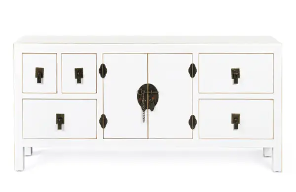 Mueble TV 2 puertas 5 cajones pechino blanco