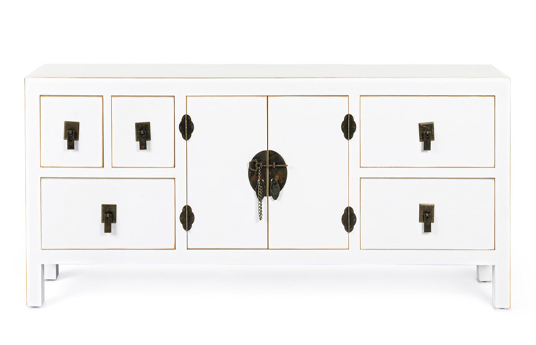 Mueble TV 2 puertas 5 cajones pechino blanco