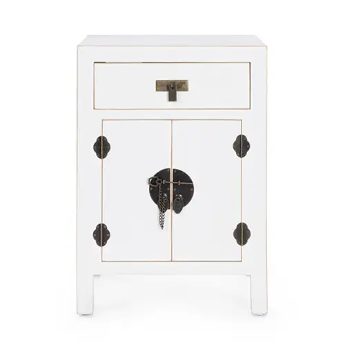 Mesita de noche vintage 2 puertas 1 cajón pechino blanco