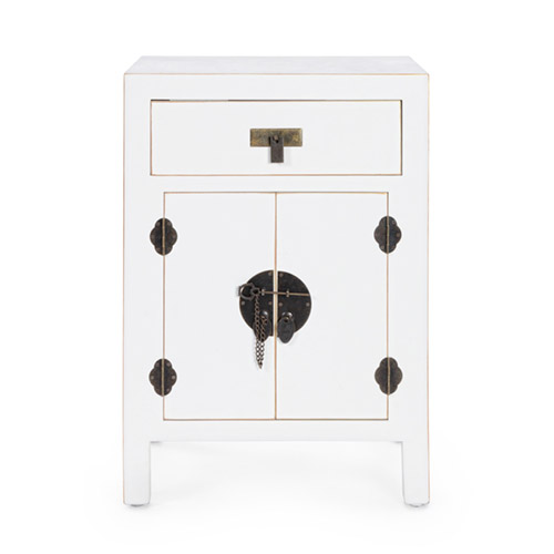Mesita de noche vintage 2 puertas 1 cajón pechino blanco