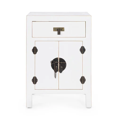 Mesita de noche vintage 2 puertas 1 cajón pechino blanco
