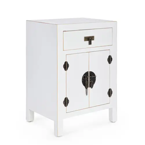 Mesita de noche vintage 2 puertas 1 cajón pechino blanco