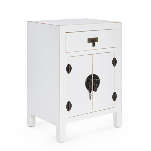 Mesita de noche vintage 2 puertas 1 cajón pechino blanco
