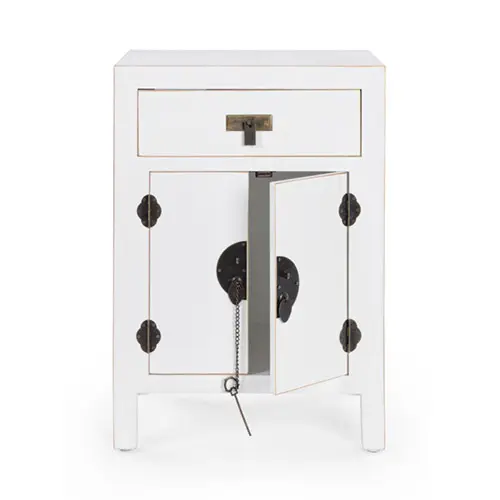 Mesita de noche vintage 2 puertas 1 cajón pechino blanco