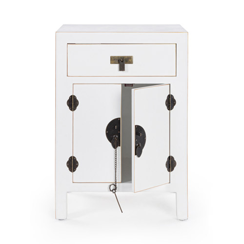 Mesita de noche vintage 2 puertas 1 cajón pechino blanco