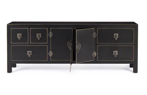 Mesa de TV 2 puertas 5 cajones pechino negro