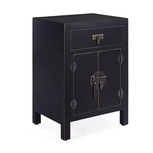 Mesita de noche china 2 puertas 1 cajón pechino negro