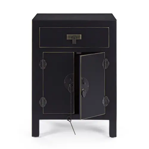 Mesita de noche china 2 puertas 1 cajón pechino negro