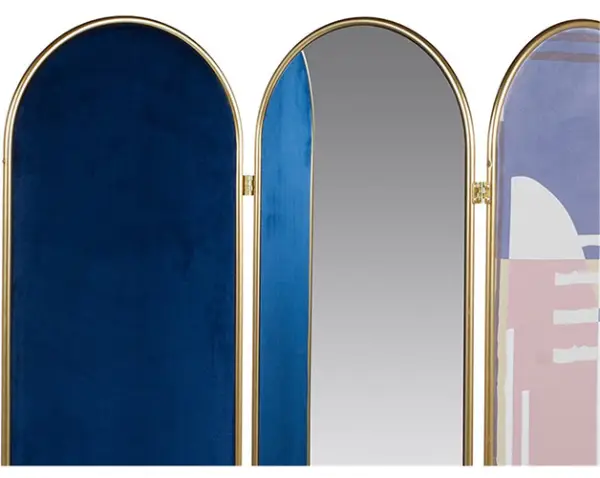 Biombo vintage oval azul con espejo