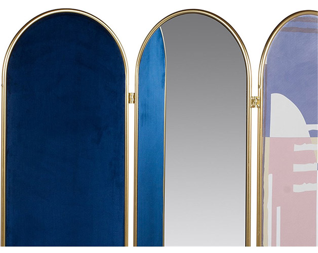 Biombo vintage oval azul con espejo