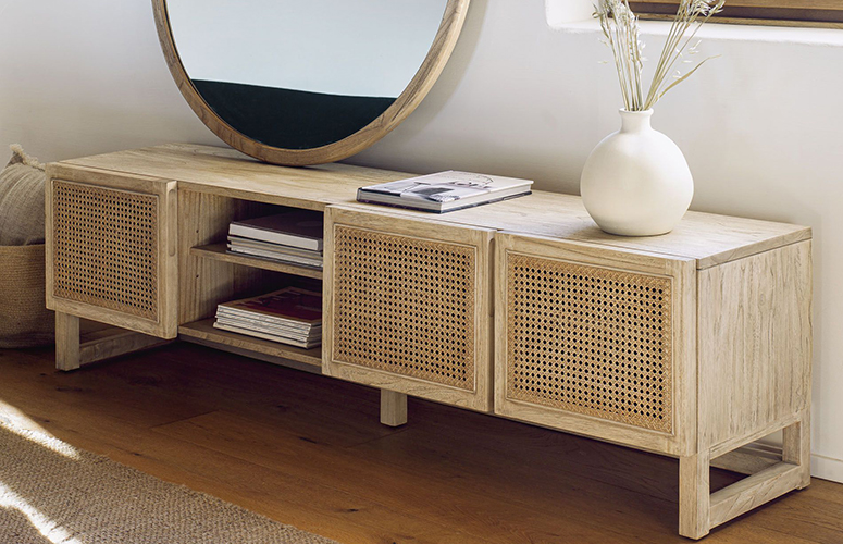 Mueble TV Rexit madera mindi y rejilla