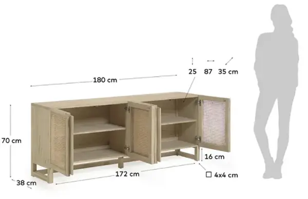 Mueble TV Rexit madera mindi y rejilla