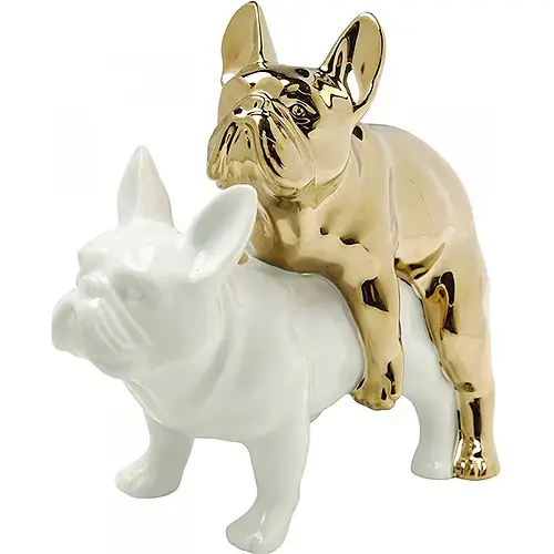 Figura decorativa perros blanco y dorado