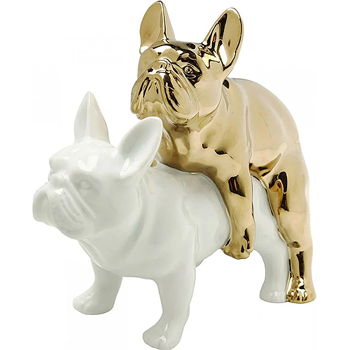 Figura decorativa perros blanco y dorado