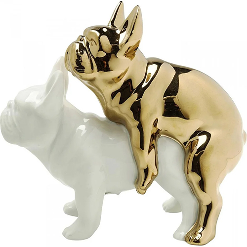 Figura decorativa perros blanco y dorado