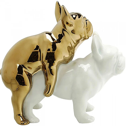Figura decorativa perros blanco y dorado