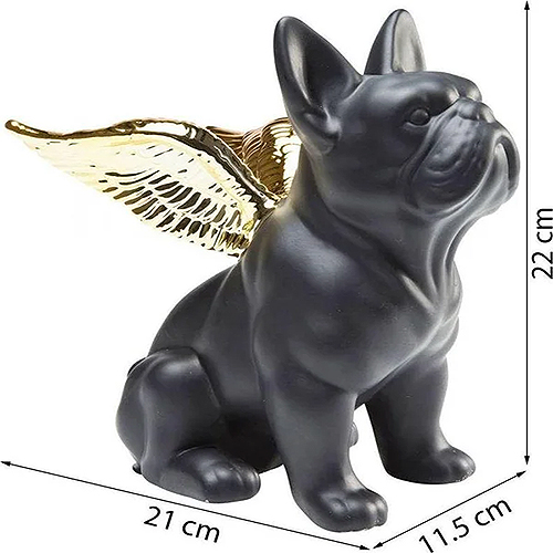 Figura decorativa perro ángel cerámica oro y negro