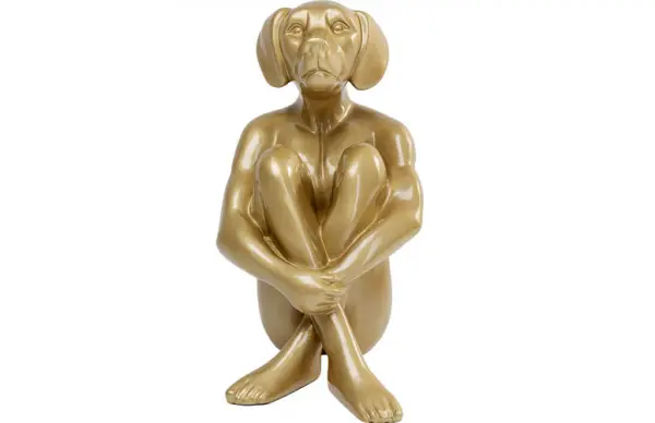 Objeto decorativo de perro sentado de oro
