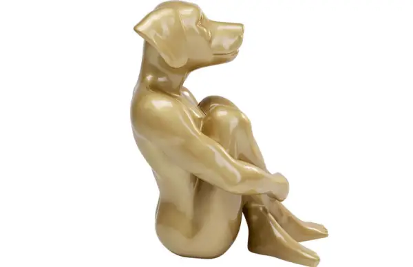 Objeto decorativo de perro sentado de oro
