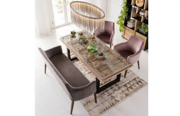 Mesa de madera y vidrio Kalif 200x90cm