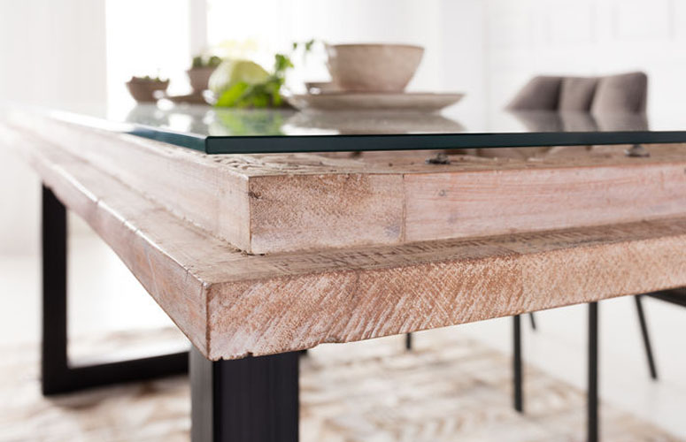 Mesa de madera y vidrio Kalif 200x90cm