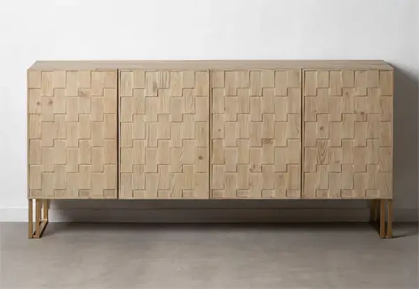 aparador crema de madera de abeto con estampados rectangular