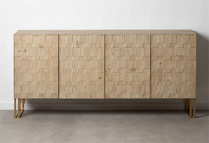 aparador crema de madera de abeto con estampados rectangular