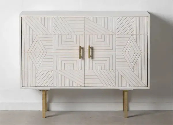 aparador madera blanca con estampado geometrico