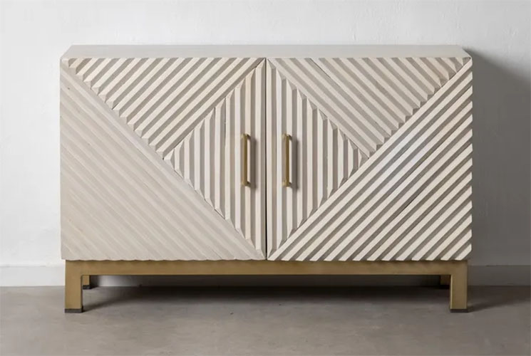 aparador estampado geometrico en blanco y dorado