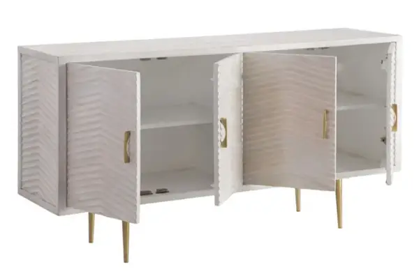 Aparador vintage de madera blanca rasgada