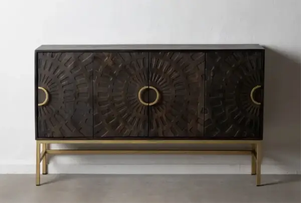 aparador madera oscura y dorado