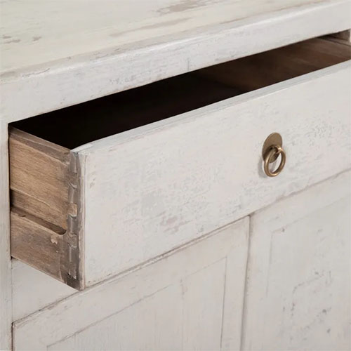 aparador de madera de olmo en blanco rozado