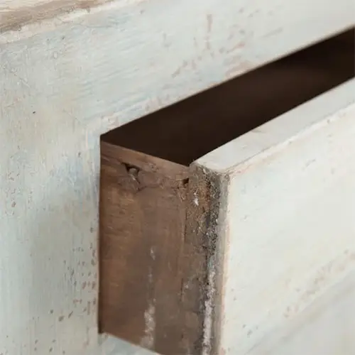 aparador de madera de olmo en azul rozado