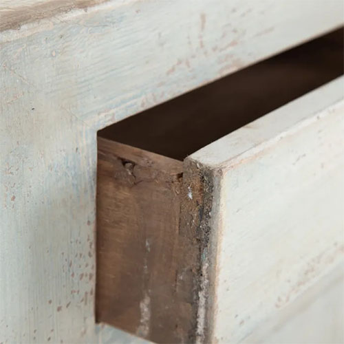 aparador de madera de olmo en azul rozado
