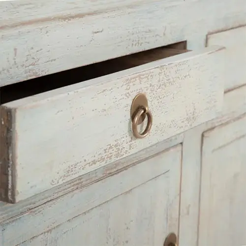 aparador de madera de olmo en azul rozado