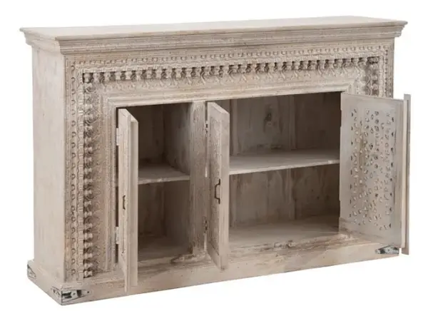 aparador vintage tres puertas blanco rozado