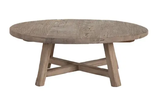 Mesa centro redonda de madera de olmo natural