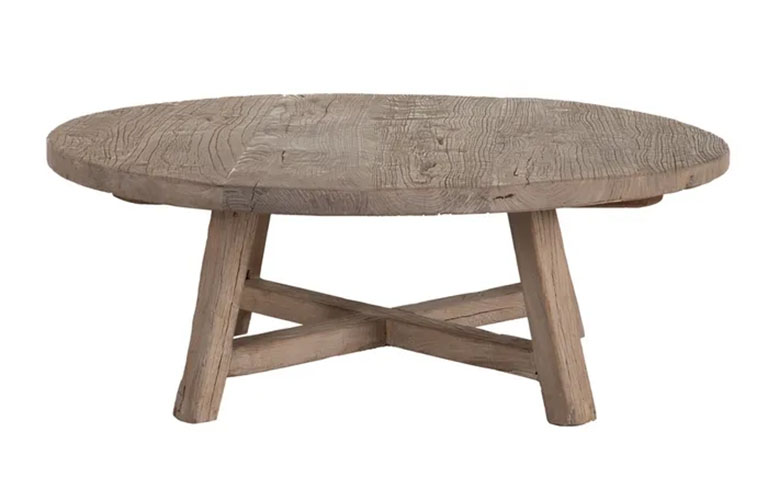 Mesa centro redonda de madera de olmo natural