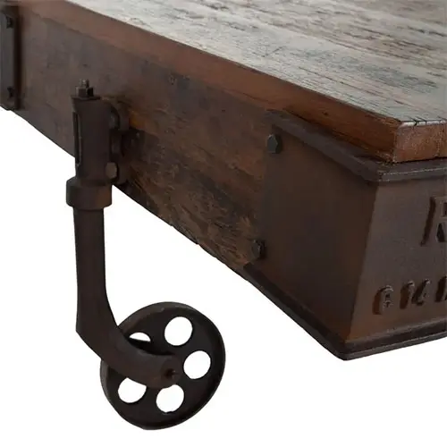 Mesa de centro vintage de madera con forja