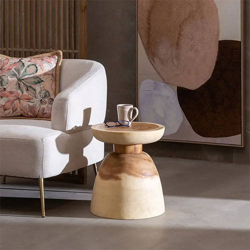 Mesa auxiliar madera suar forma copa invertida