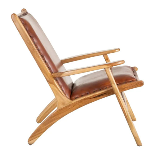 Sillón madera teka y piel de vaca