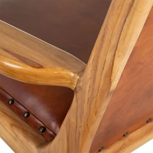Sillón madera teka y piel de vaca