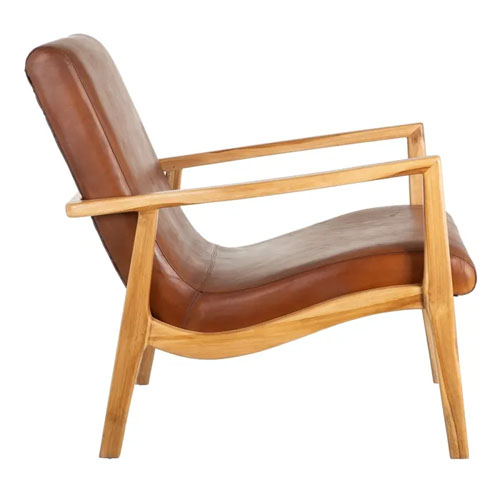 Sillon madera teka natural y piel de vaca