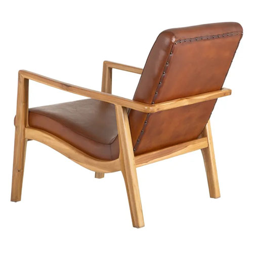 Sillon madera teka natural y piel de vaca