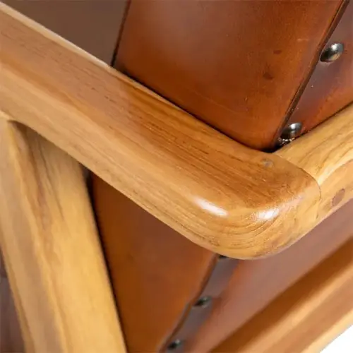 Sillon madera teka natural y piel de vaca