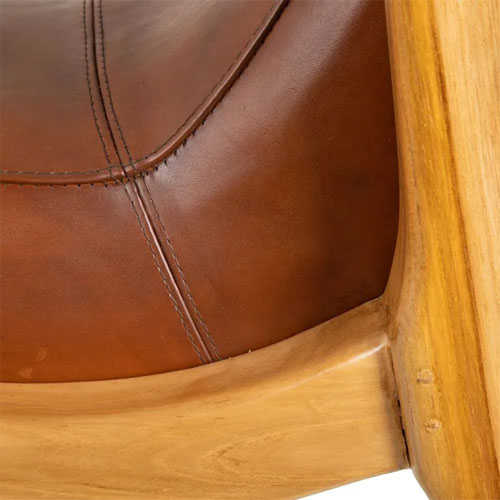 Sillon madera teka natural y piel de vaca