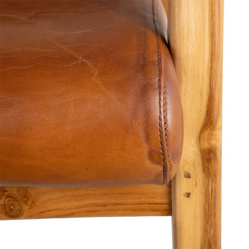 Sillon madera teka natural y piel de vaca