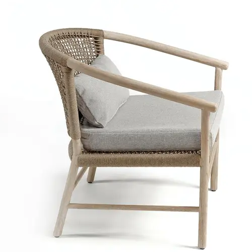 Sillón redondo madera teca y cuerda